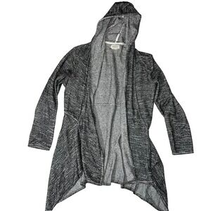 MAX STUDIO Women Open Front Hooded Cotton Cardigan Sweater Charcoal Marl Size M